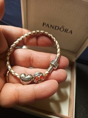 Pandora Single Champagne Leather Bracelet-size 6 in And 2 Disney Charms