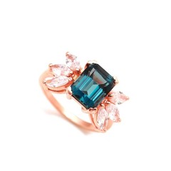 Natural London Blue Topaz Octagon Ring Rose Gold Fill 925Sterling Silver Jewelry