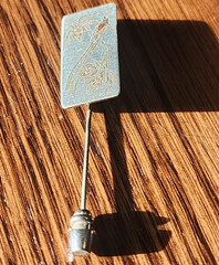 Reed & Barton Birds Rectangle Silver & Gold Tone Metal Stick Pin, Signed