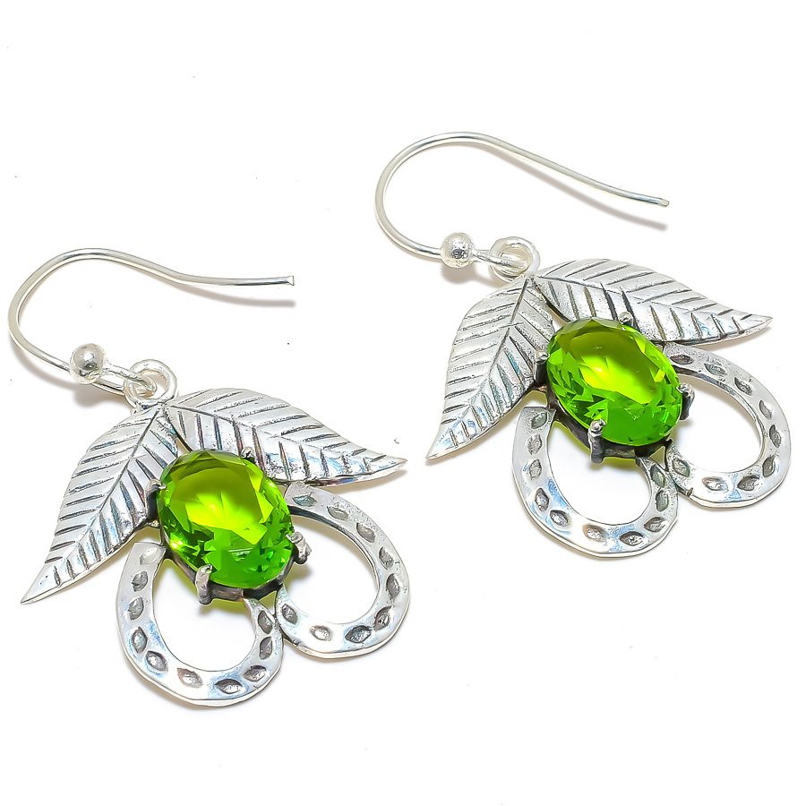Burmese Peridot 925 Silver Plated Plated Jewelry Earring 2.0″ T276