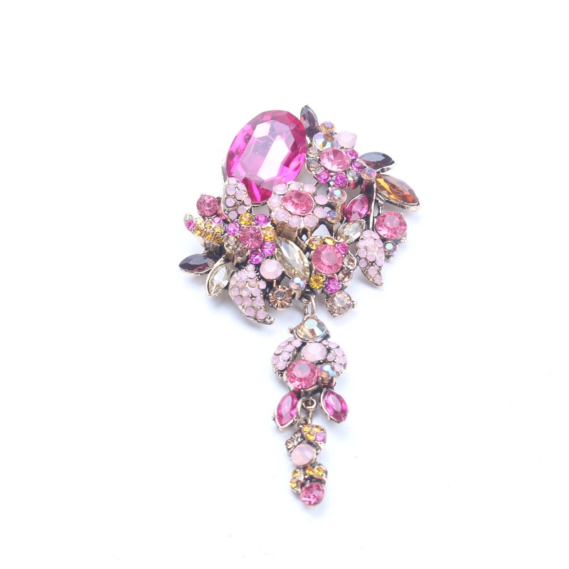Glamorous Style Pink Crystal Brooch: Dangle Clothing Pin, Ideal Gift