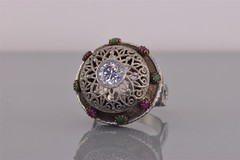 Sterling Silver Emerald & Ruby Accented Domed Bohemian Band Ring 15g 925 Sz: 8