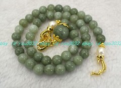 Fashion 8mm A Green Jade Round White Pearl Beads Gems Pendant Necklace 16-30in