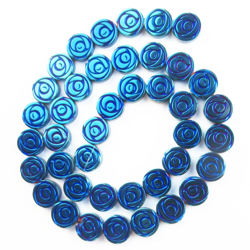 1Strand 10x3mm Carved Blue Hematite Flower Loose Bead 15.5inch S0045701