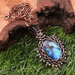 Labradorite Gemstone Copper Wire Wrap Handmade Jewelry Pendant 2.28″
