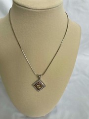 Tri-Tone Canary Yellow Princess CZ Double Halo Pendant Necklace Pink White 15″+