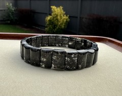 Black Rutilated Quartz Rectangle Beaded Bracelet Soft Bangle(13.1×8.5×5.2mm)