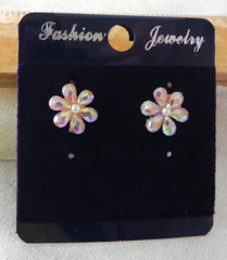 Small Pink Flower Stud Earrings Glitter AB Sparkle Plastic Resin Petals