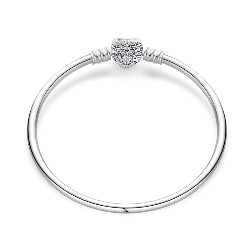 KUNSIR 925 Sterling Silver Butterfly Heart Bangle Bangle Bracelet For Women Gift
