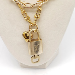 Authentic Louis Vuitton Gold Padlock w/ Unbranded Fashion Stainless Steel Chain