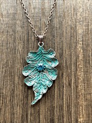 Copper Verdigris Leaf Necklace 18” Chain With 2” Pendant