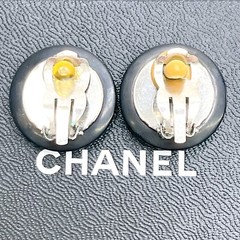 CHANEL CC COCO Earrings Black Round Rhinestone Vintage Authentic 96P JAPAN B1161