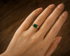 Lab Created Green Emerald Ring, Base Metal: Brass Finish: Gold Plated