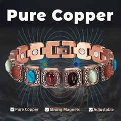 Magnetic Bracelet for Women Vintage Copper Tone Colorful Stones Adjustable Link