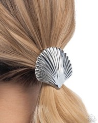 Paparazzi Short Seashell – Silver- Textured Seashell – Elastic Hair Tie