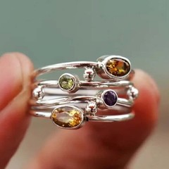 925 Sterling Silver Rainbow Citrine Amethyst Peridot Engagement Ring Size 7