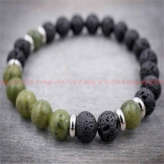 8mm Volcanic Stone Green Jade Mala Bracelet 7.5 Inches Minimalist Bangle