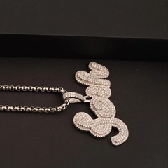 5 Ct Round Cut Simulated Diamond Custom Bling Name Pendant 14k White Gold Plated