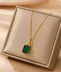 Simulated Green Emerald 2Ct Emerald Cut Solitaire Pendant 14K Yellow Gold Plated