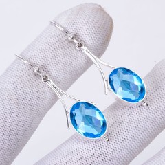 Blue Topaz 925 Sterling Silver Earring, Christmas Gift, Gift For Her E13783