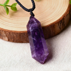 Natural Amethyst Stone Hexagonal Point Pendant Healing Women Men Necklace Gift