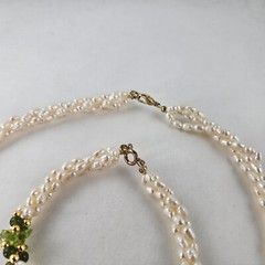 Freshwater Pearl Necklace 17in & Bracelet 7.75 with Green Peridot [8141]