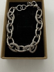 Stella & Dot Christina Bracelet Pave Rhinestone Silver Tone Link 7-8 Inch