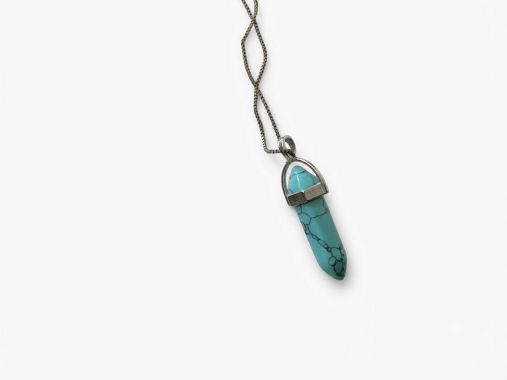 Women’s Turquoise Point Pendant Necklace, Silver Tone Chain, Adjustable Length