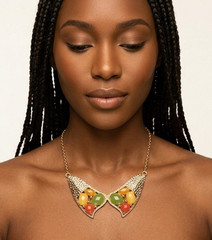 Gold Statement Pendant Necklace with Multicolor Stones and Asymmetrical Shape