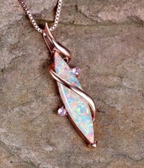 White Synth Fire Opal Marquise W/Rose Gold Over Stainless Steel- 16″+2″ Chain