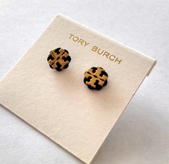 Tory Burch Signature Logo Flower Resin Stud Earrings – Black/Gold. New!