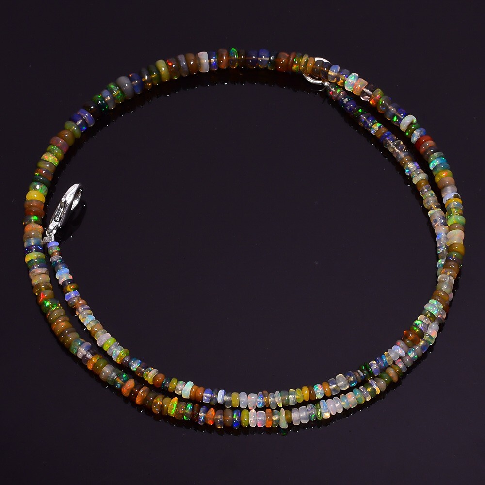 30.6 Ct. Natural Fire Ethiopian Opal Gemstone Smooth Beads Necklace 16″ A-1994