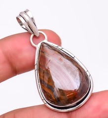 Natural Tiger’S Eye Gemstone 925 Silver Plated Jewelry Pendant 1.8″ T2969