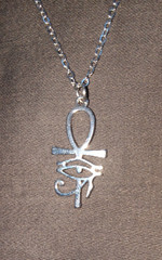 Silver ANKH Eye of Horus Pendant on Silver Plated Chain Necklace Egypt, Art Deco