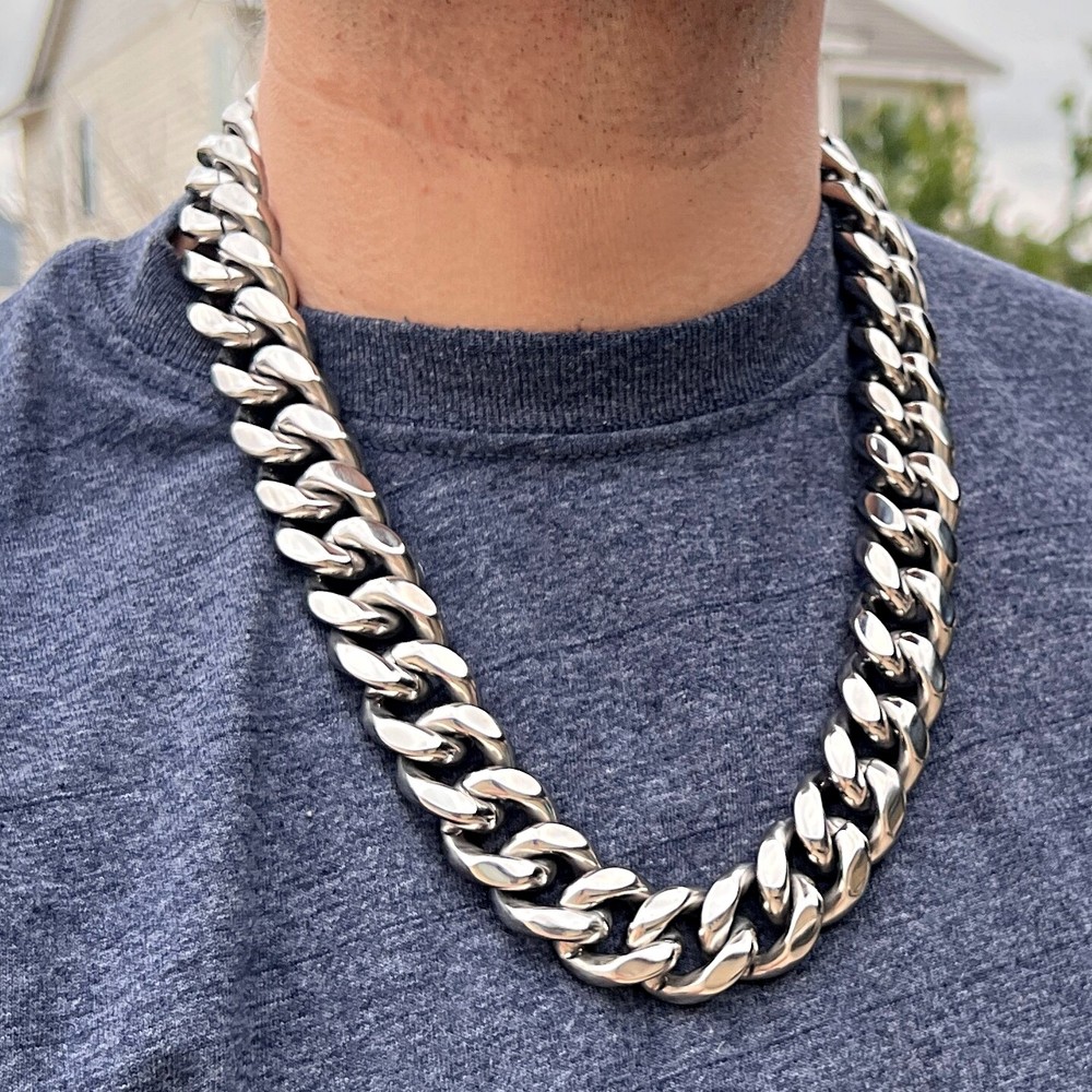 Mens 316L Stainless Steel Miami Cuban Link Chain Heavy Necklace 22MM Thick 24″