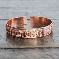 Pure Copper Bracelet Adjustable Woven Cuff 12mm Wide 19.5cm 33g Unisex