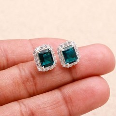 Natural London Blue Topaz Octagon Stud Earrings Solid Silver Moissanite Jewelry