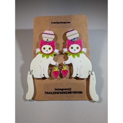 TrailerSparkEmporium Acrylic Cat Strawberry Drop Earrings Nickel Free Kitschy