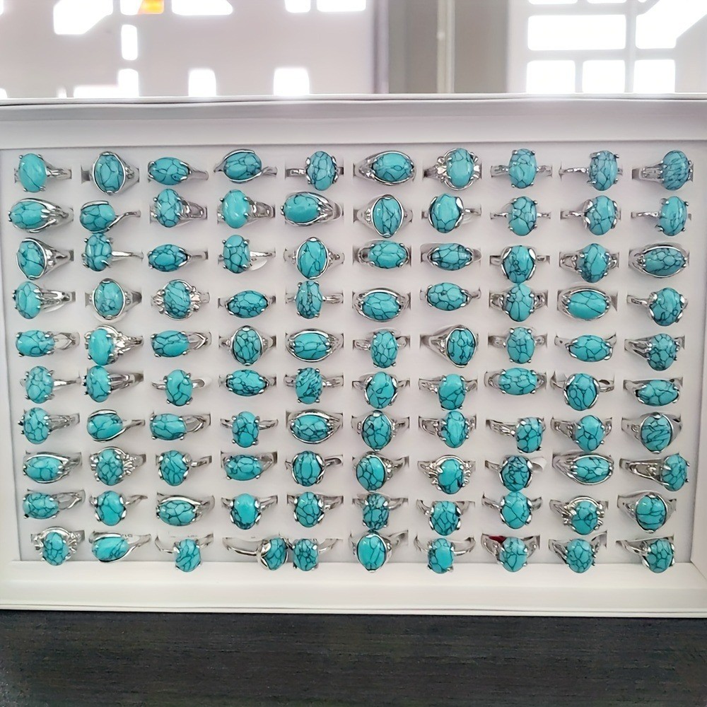 50/100Pcs Wholesale Lot Mixed Ring Turquoise Natural Stone Rings Women Gemstone