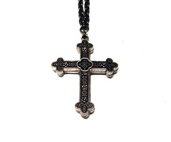 Double Sided Dark Antique Silver Plated Cross Pendant Necklace