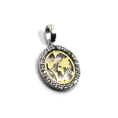 18K YELLOW WHITE GOLD SMALL14mm 0.55″ GLOBE EARTH WORLD MAP ZIRCONIA PENDANT