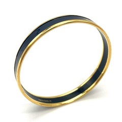 HERMES Emaillé Enamel Cuff Bangle Navy Blue Gold 19.5cm Round Metal Auth