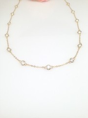 925 Sterling Silver Gold By the Yard Station Necklace Bezel CZ 18 3.5mm 18″
