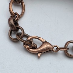 Copper Tone Feather Bracelet Adjustable 6 To 7.5 In Faux Pearl Dangle Charm Boho