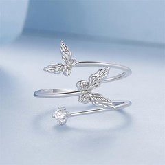 Couple Butterfly Adjustable Open Wrap Ring 925 Sterling Silver White Gold Pla…