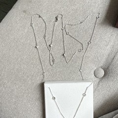 Jennifer Miller Signed 925 Sterling Silver CZ Station Necklace, Cable Chain