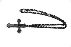 Double Sided Dark Antique Silver Plated Cross Pendant Necklace