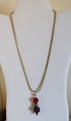 Beaded Pendant on Silver Tone Chain Necklace 20″ – Unmarked (#N346)