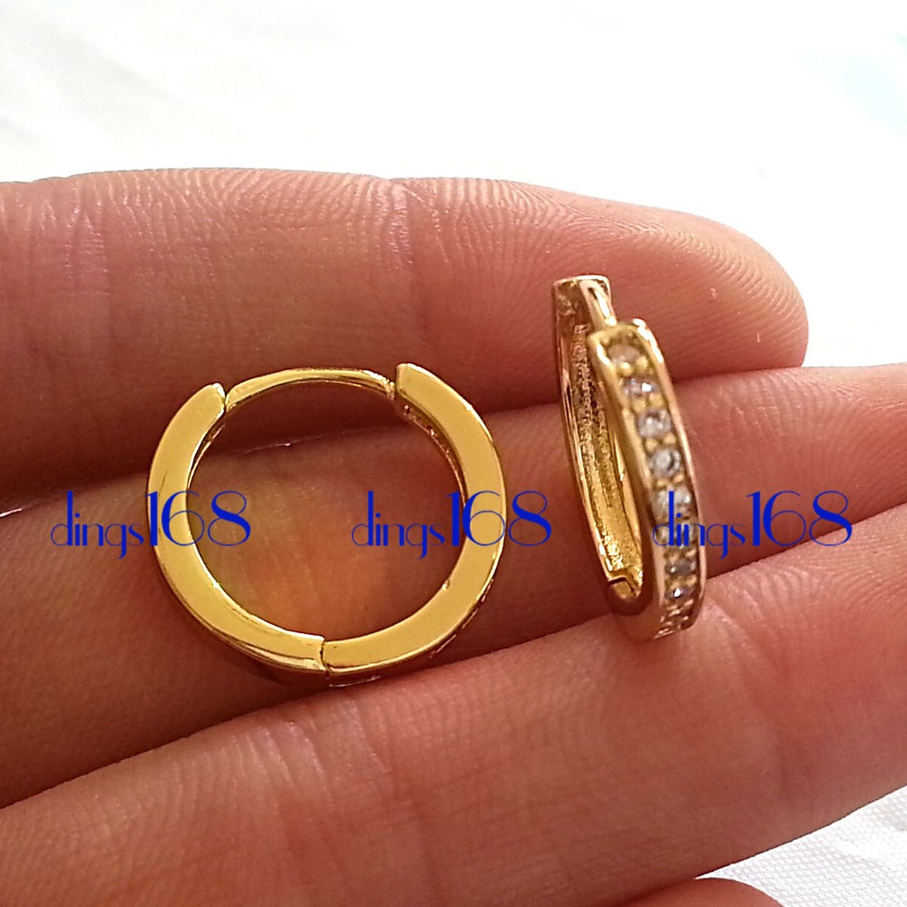 Solid 18K Yellow Gold Filled Tarnish-Free 17mm Crystal Huggie Hoop Earrings C1YY