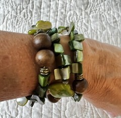 Wrap Bracelet Green Brown Statement Beaded Chunky Coiled Bangle Classy